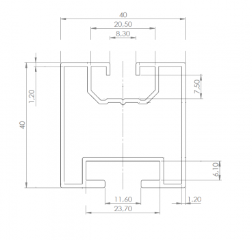 Preview: PV Solarprofil 40x40 mm 4,7m lang